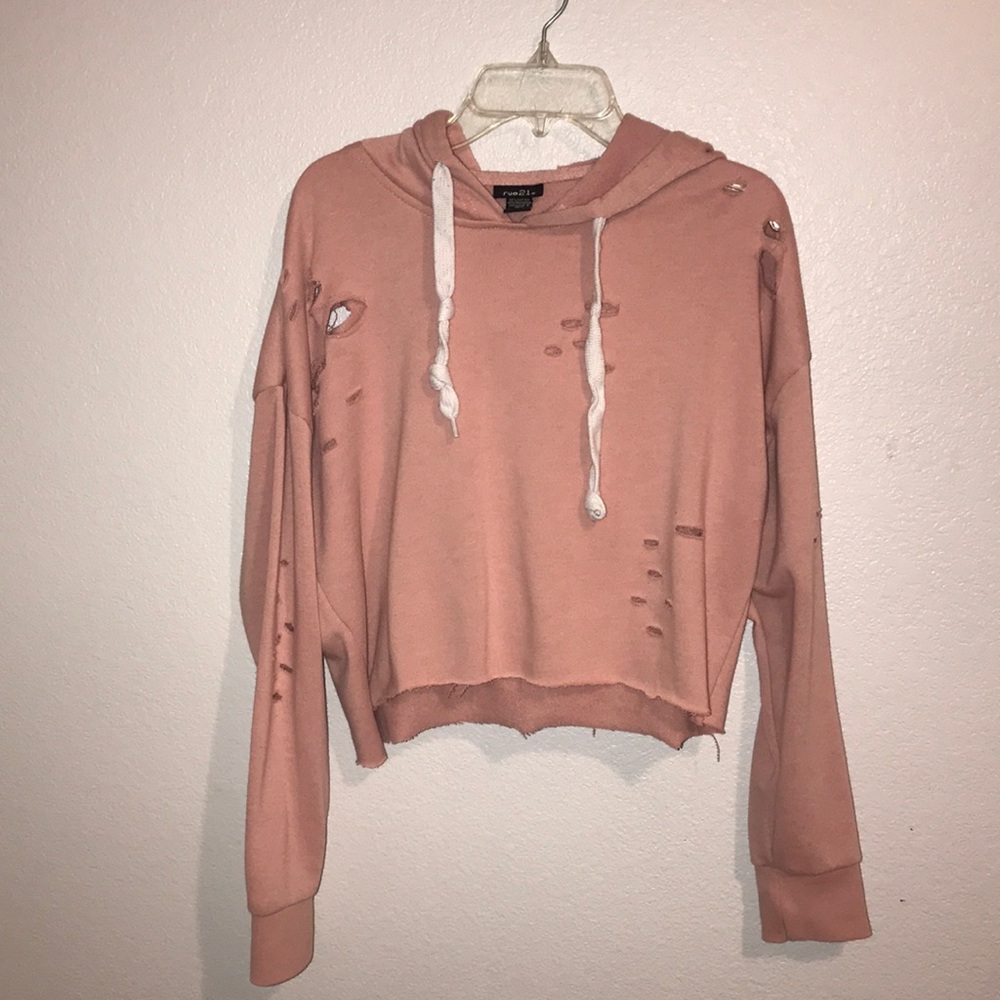 Cropped distressed hoodie